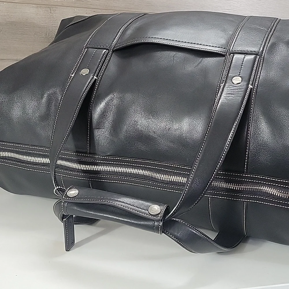 Coach 5J03 Weekender Black Leather Large Travel Duffle Bag Tote